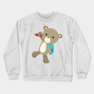 Bear Going To School, Cute Bear, Backpack, Pencil Crewneck Sweatshirt